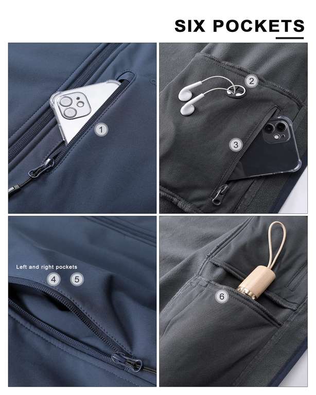 Men's Waterproof Jacket, Fleece Lining, Softshell, Multi Pockets, Outdoor, Windproof, Detachable Hood - sold by 33,000ft EU Direct FBA