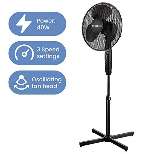 Schallen 16" Electric Oscillating Floor Standing Tall Pedestal Air Cooling Fan - Black / Grey / White - w/voucher