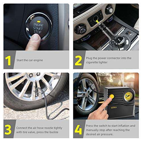 Car Tyre Inflator Air Compressor Car Tyre Pump 12v Electric Tyre Pumps + Tyre Pressure Gauge Sold by WindGallopukDirect FBA