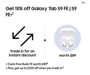 Samsung Galaxy Tab FE 6/128 15% off via Unidays Fee buds, + £100 any condition trade in effective price £304.10