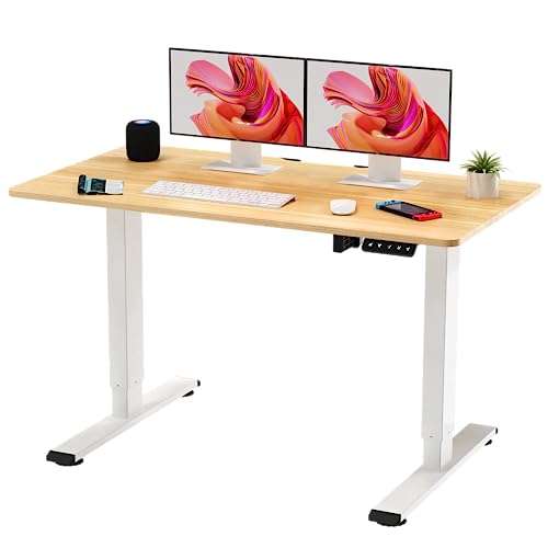 SANODESK QS+110 * 60 Electric Standing Desk (White Frame+ Maple Desktop) Sold by Ergonomic