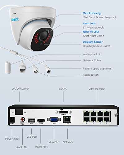 Reolink RLK8-800D4 4K PoE Outdoor Security Camera Systems - 2TB HDD/4pcs 8MP PoE IP Cameras £370.99 Sold by ReolinkEU & Fulfilled by Amazon