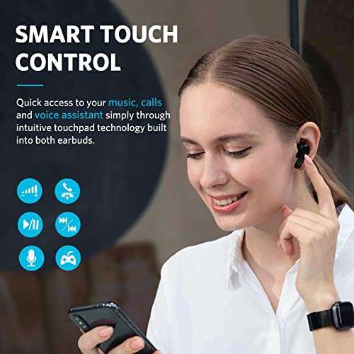 EarFun Air Bluetooth In-Ear Headphones with 4 Mics ENC, IPX7, Wireless Charge, Game Mode, App Customize EQ, 35H w/code - EarFun UK FBA
