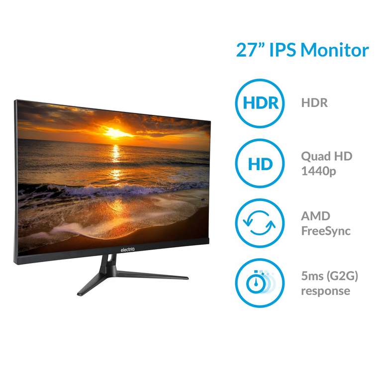 electriQ 27" IPS, QHD, 95 Hz HDR Monitor + 2 year warranty - £159.97 @ Laptops Direct