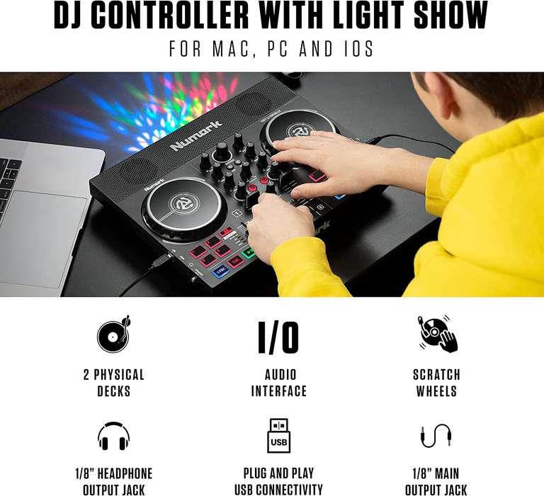 Numark DJ Controller Bundle - DJ Set with Built in Speakers, Party Lights, DJ Mixer, Audio Interface and Headphones £129.99 @ Amazon (Prime)