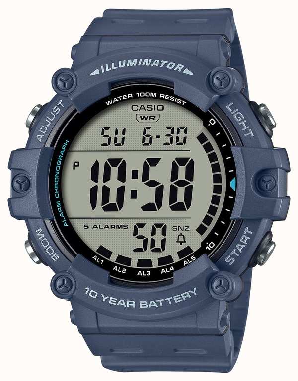 Casio Illuminator 10 Year Battery Blue Digital Resin Strap Watch with code