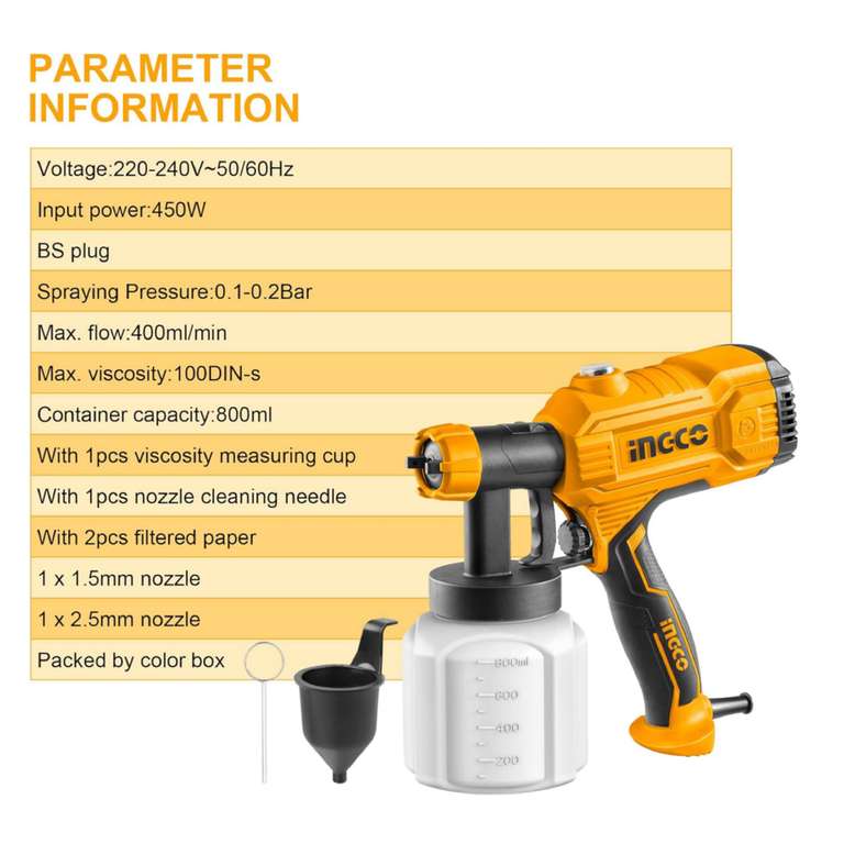 INGCO Corded Paint Sprayer 450W 400ml/min, Fence Paint Sprayer 800ml Detachable Container £28.49 Subscribe & Save - Sold by INGCO UK