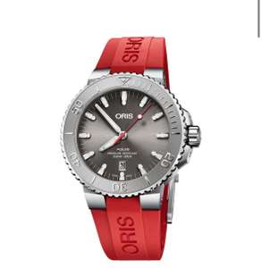 Oris Aquis Relief 43.5mm Grey Dial Red Strap Watch