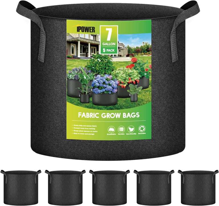 iPower Aeration Container with Strap Handles for Garden & Planting, 7 Gallon, 5-Pack