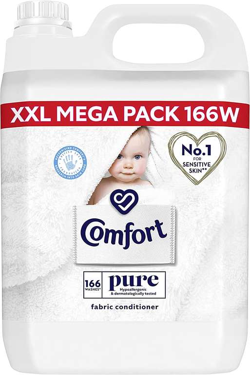Comfort Pure Sensitive Gentle for Skin Fabric Conditioner Softener 166 Wash 5L - £6.50 (£6.18 with S&S and £4.21 with 15% voucher) @ Amazon