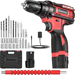 Bamse Cordless Drill Driver 12V, Electric Screwdriver, 2 Speed, 1 Battery 1.5Ah Included with voucher