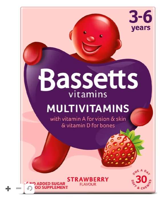 Bassetts Strawberry Flavour Multivitamins 3-6 Years - 30 Pack ( £2 Cashback via shopmium) £1.50 click and collect