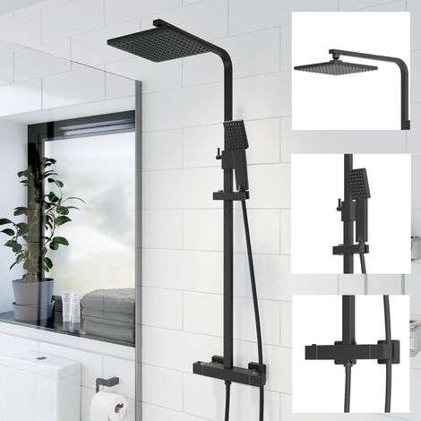 Architeckt Bathroom Thermostatic Mixer Shower Set Square Black Twin Head Exposed Valve for £104.97 delivered @ ManoMano / Plumbworld