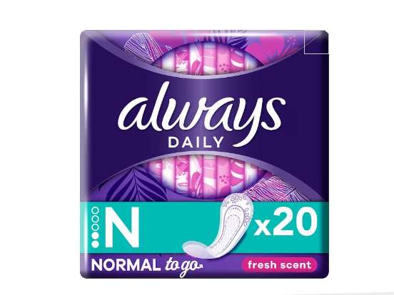 Always Dailies Panty Liners To Go Scented / Fresh Normal Wrapped Liners Odour Lock X20 (Price at checkout) + Free C&C