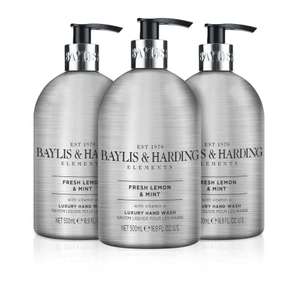 Baylis and Harding Elements Lemon and Mint, 500ml Hand Wash, Pack of 3 - £4.50 (£4.28 Subscribe & Save + 15% Voucher on 1st S&S) @ Amazon