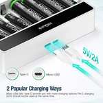 HiQuick 8-slot AA AAA LCD Battery Charger, 5V 2A Fast Charging Function, Type C and Micro USB Input, with 8 x 1100mAh AAA NI-MH Batteries