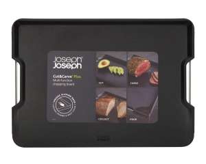 Joseph Joseph Cut&Carve Plus - Non-Slip, Multi-Function, Double-Sided Chopping Board for Food Preparatio - Dishwasher Safe, Large – Black