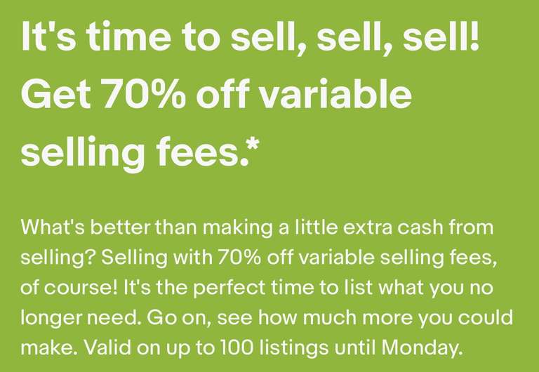 70% off variable selling fees.
