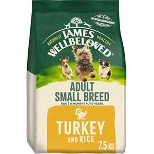James Wellbeloved Small Breed Dry Adult Dog Food Turkey & Rice 7.5kg £24.98 S&S