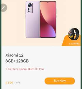 Xiaomi 12 8GB+128GB + Get freeXiaomi Buds 3T Pro for £599 @ Xiaomi