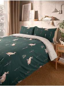 Green Hare Reversible Duvet Set single - Free click and collect