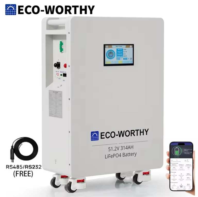 ECO-WORTHY 48V 314Ah LiFePO4 Lithium Battery, 16.1kWh High Capacity Energy Storage - Sold by ECOWORTHY UK Store