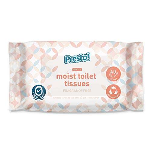 Amazon Brand - Presto! Gentle Moist Toilet Tissues, Unscented, Fine to Flush, 240 Count (6 Packs of 40) - £3.51 / £3.10 S&S + voucher