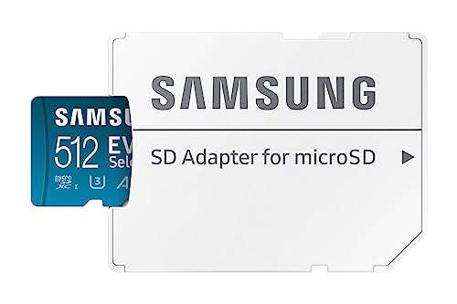 Samsung EVO Select 512GB microSDXC UHS-I U3 130MB/s Full HD & 4K UHD Memory Card inc. SD-Adapter (MB-ME512KA/EU)