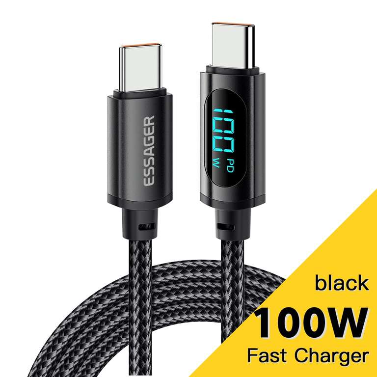 2m Essager Type C to Type C Cable 100W PD Fast Charging cable £3.79 or £0.49 welcome deal @ AliExpress / Digitaling Store