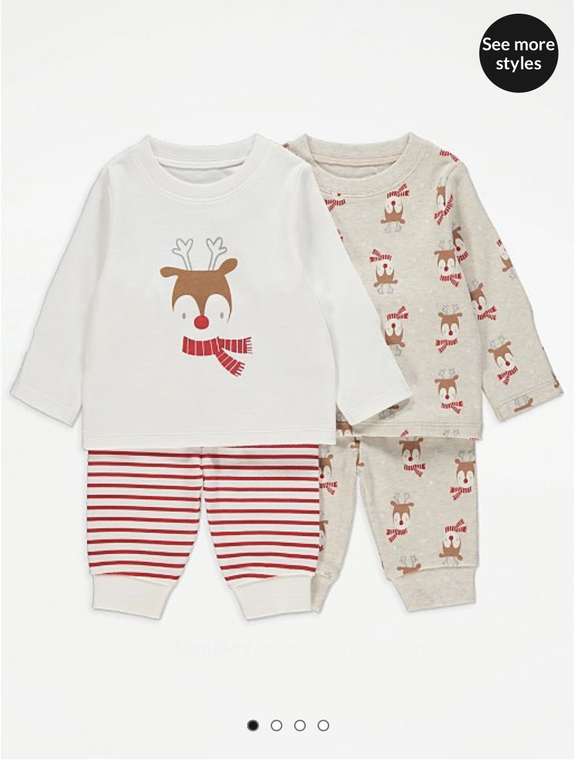 Assorted Reindeer Print Christmas Pyjamas 2 Pack - £4 @ Asda
