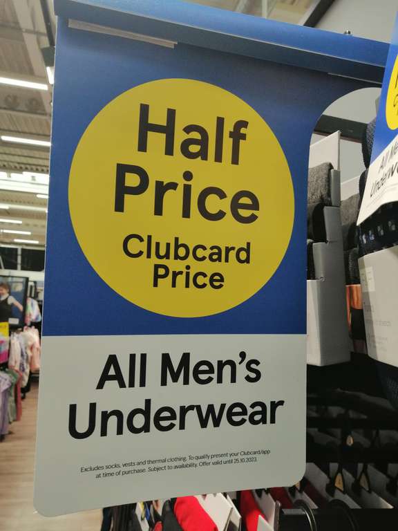All men's underwear half price F&F clothing clubcard price instore at Peterborough Extra