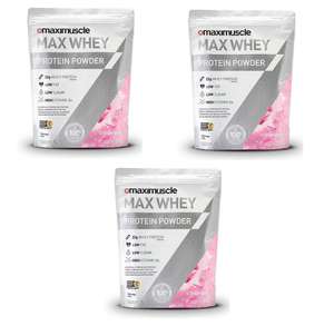 Maximuscle Max Whey Protein Powder - Strawberry 480g x3 48 Servings BBE Jan 2024