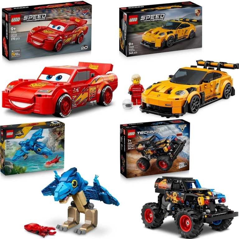 2 x LEGO Speed Champions 77239 Porsche 911, Disney 77255 Lightning McQueen, Technic 42219 Monster Jam Grave Digger W/code via app Free C&C