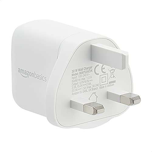 Amazon Basics 30W One-Port GaN USB-C Wall Charger for Tablets and Phones with Power Delivery - White (non-PPS) - £11.10 @ Amazon