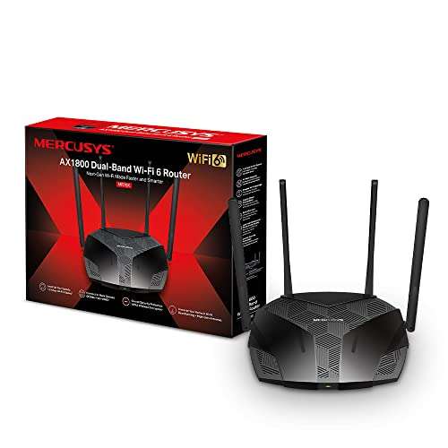 Mercusys AX1800 Dual-Band Wi-Fi 6 Router, WiFi Speed up to 1201Mbps/5GHz+574Mbps/2.4GHz, 3 Gigabit LAN Ports (MR70X) - £43.99 @ Amazon