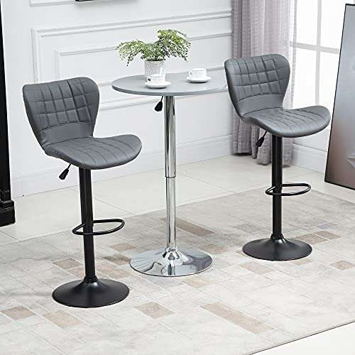 HOMCOM Bar Stools Set of 2 Adjustable Height Swivel Bar Chairs in PU Leather with Backrest & Footrest, Grey @ MHSTAR