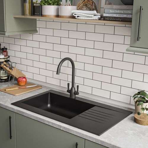 Single Bowl Black Composite Kitchen Sink with Reversible Drainer - Es BeBa_26200 £109.92 @ ebay / buyitdirectdiscounts