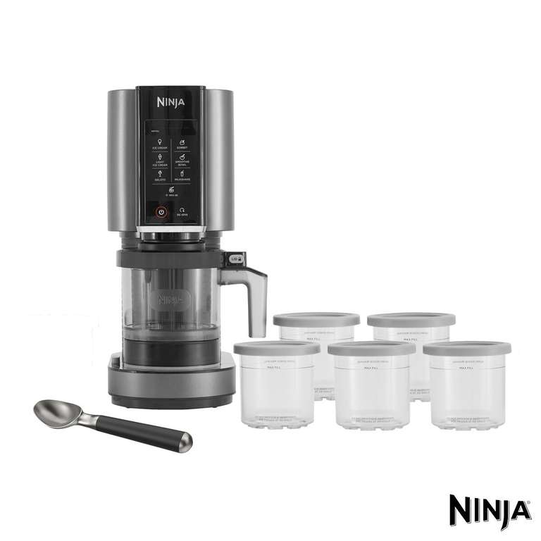Ninja Creami Frozen Dessert Maker in Black with 5x Additional Dessert Tubs and Ice Cream Scoop, NC300UKCO - Discount At Checkout