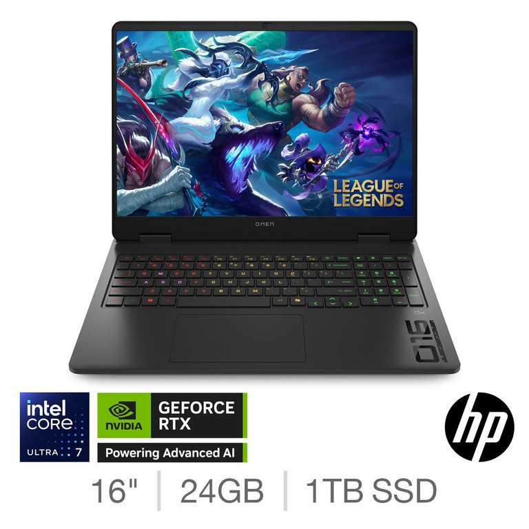 HP OMEN, Intel Core Ultra 7 255H, 24GB, 1TB SSD, NVIDIA GeForce RTX 5070, WQXGA 2560 x 1600, 16 Inch Gaming Laptop, 16-am0011na