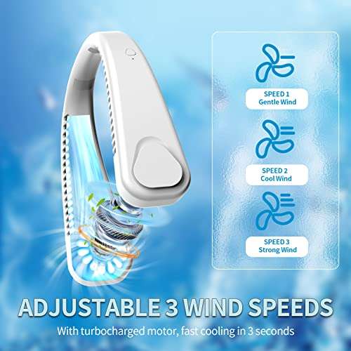 Nestling Neck Fan, Portable Hanging Neck Fan, Bladeless Mini Neck Fan, 3-Speed w/voucher (Osmanthus fragrans Co., Ltd FBA)