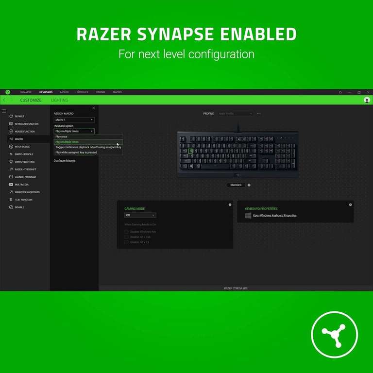 Razer Cynosa Lite - Essential Gaming Keyboard (Fully Programmable, RGB Chroma Lighting, Gaming Grade Keys, 10 Key RollOver, Spill Resistant)