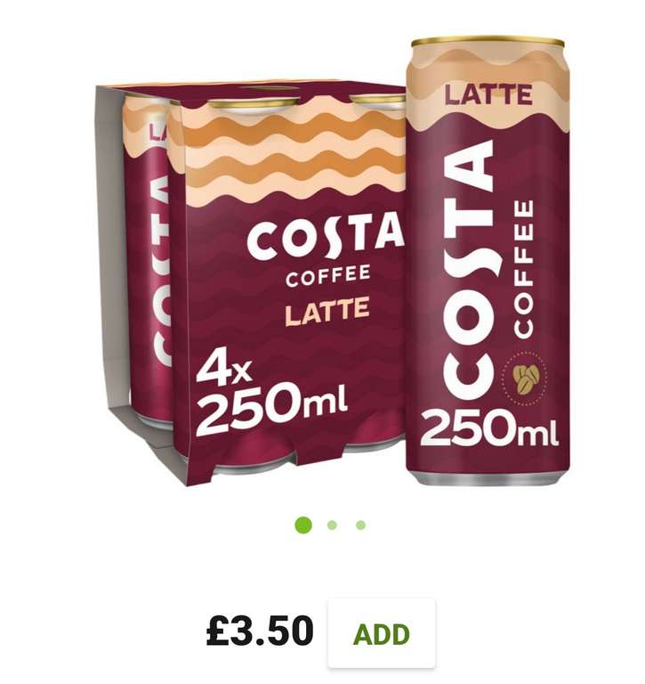 4 x 250ml Costa Latte cans (Boldon)