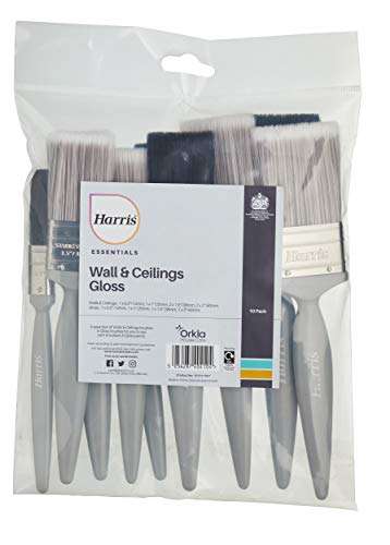Harris Essentials 10 Pack, 0, 1 x 1.5, 1 x 2 Gloss 1 x 0.5, 1 x 1, 2 x 1.5, 2X 2 Emulsion Paint Brushes