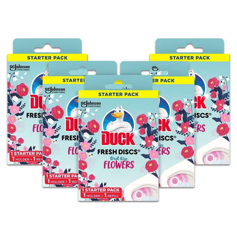 Duck Fresh Discs Toilet Starter Kit, Each Disc Lasts up to 630 Flushes, Limited Edition, Pack of 5 (Each Box Contains 1 Holder + 6 Discs)
