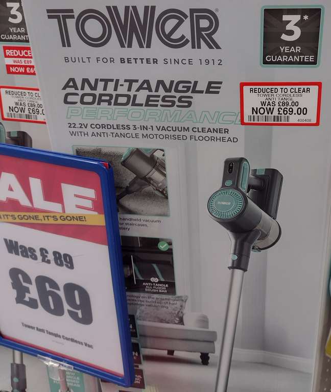Tower Anti Tangle Cordless vacuum reduced instore Bradford