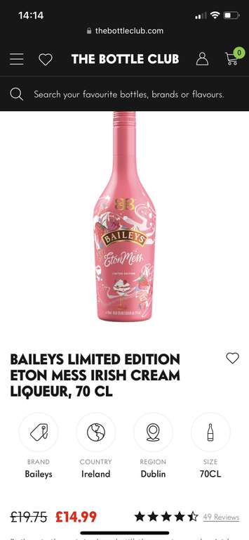 Baileys Red Velvet 70cl - £13.99 + £4.95 delivery @ The Bottle Club