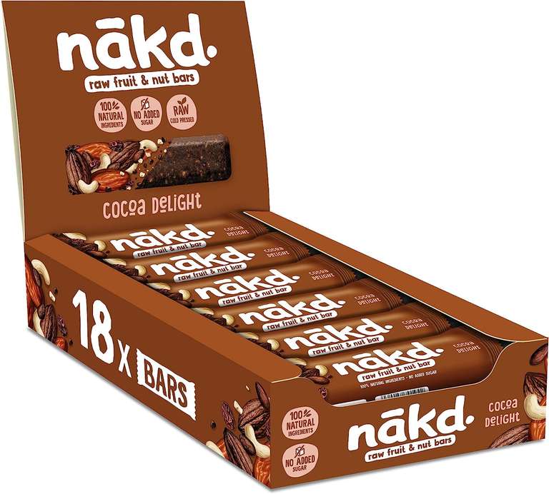 Nakd Cocoa Delight Natural Fruit & Nut Vegan Bars 18 Pack - £7.87 With Voucher @ Amazon (Prime Exclusive Deal)