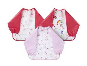 3 x Nuby Coverall Baby Bibs for Toddlers 12 months plus, Long Sleeve Waterproof Weaning Bibs