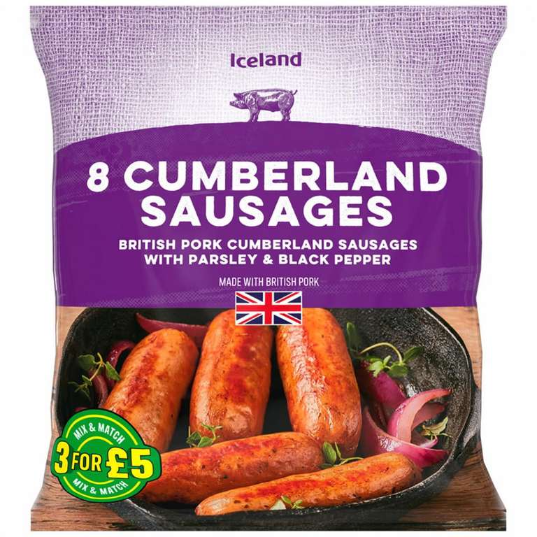 3 X 8 Iceland Cumberland Sausages 360g x 3 packs