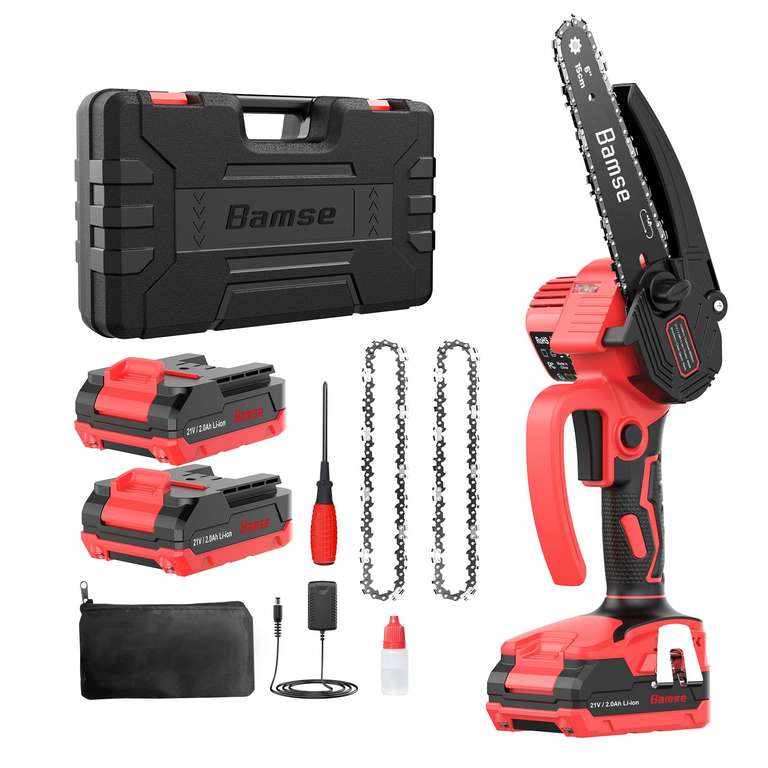 Bamse Mini Chainsaw 6 Inch, Cordless Chainsaw Brushless with 2 Batteries 2.0Ah, 2 Chains - with Voucher - Sold by MINHE EU FBA